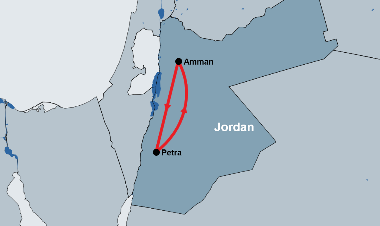 Petra Tours from Amman Airport map Petra Tours from Amman Airport map